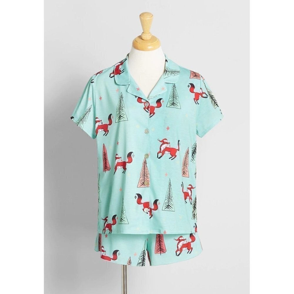 MODCLOTH BREAKFAST FOR DINNER Foxy Festivities Pajama PJ Set Size Medium